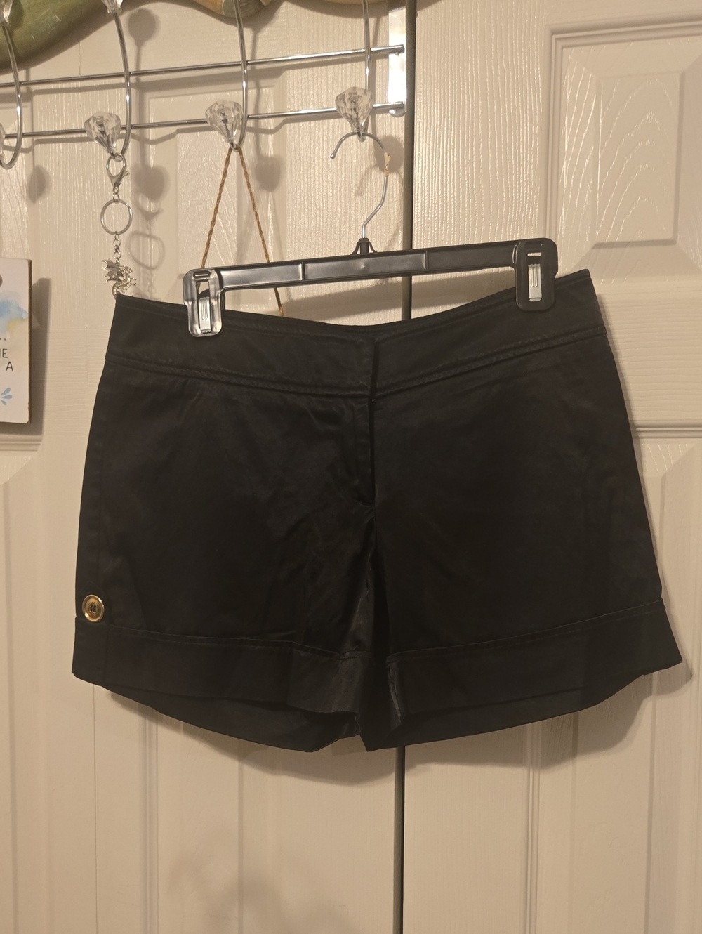 Cache Black Women's Dressy Cuffed Shorts with Gold Button